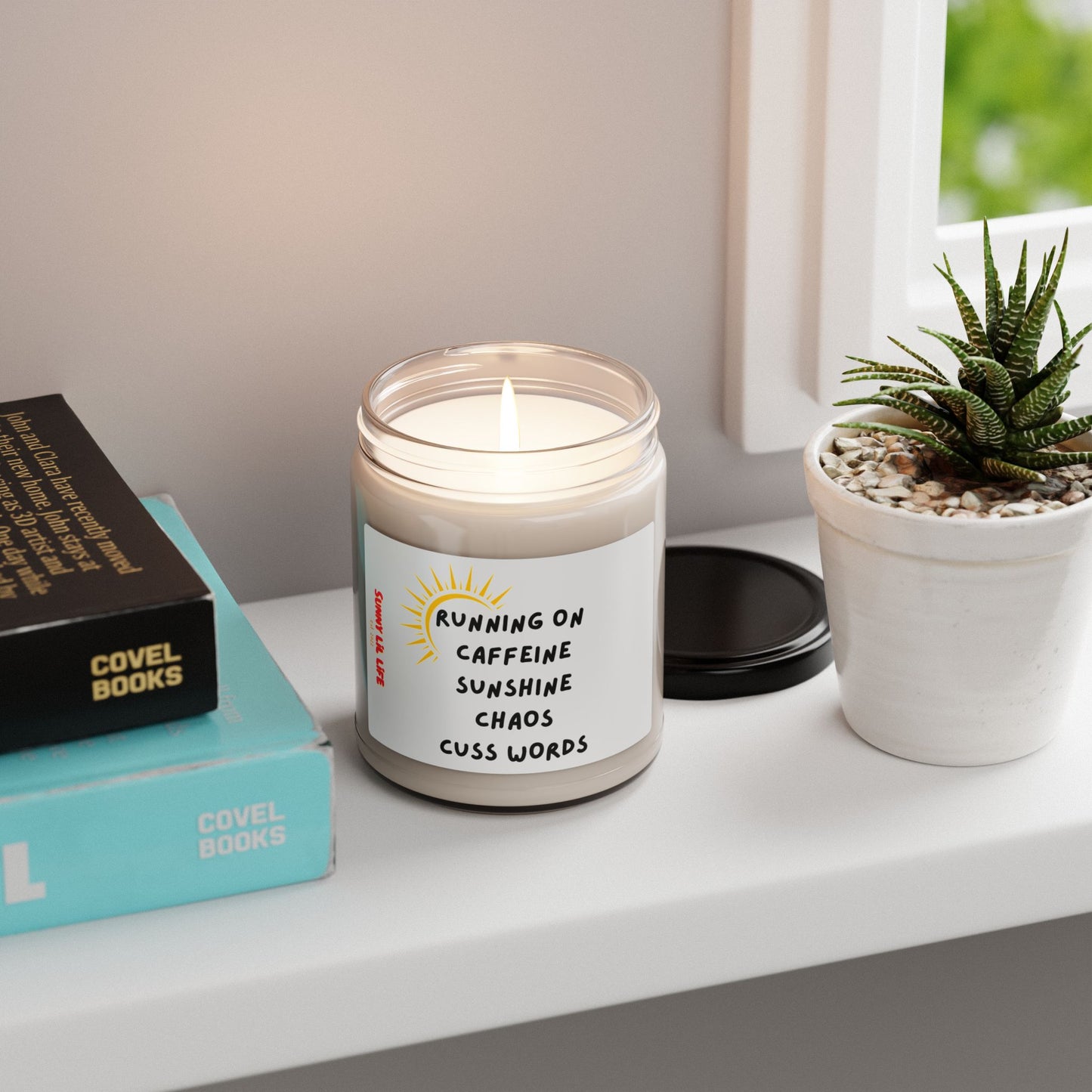 Running on Caffeine, Sunshine, Chaos & Cuss Words Candle - Soy Wax, Eco-Friendly, Non-Toxic, 9 Aromas